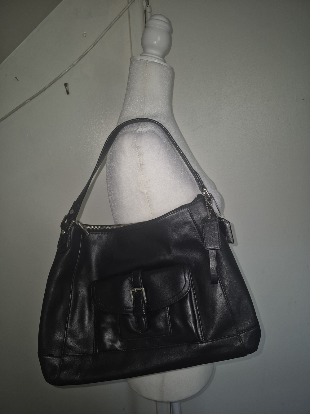 black leather Coach Charlie Hobo Bag